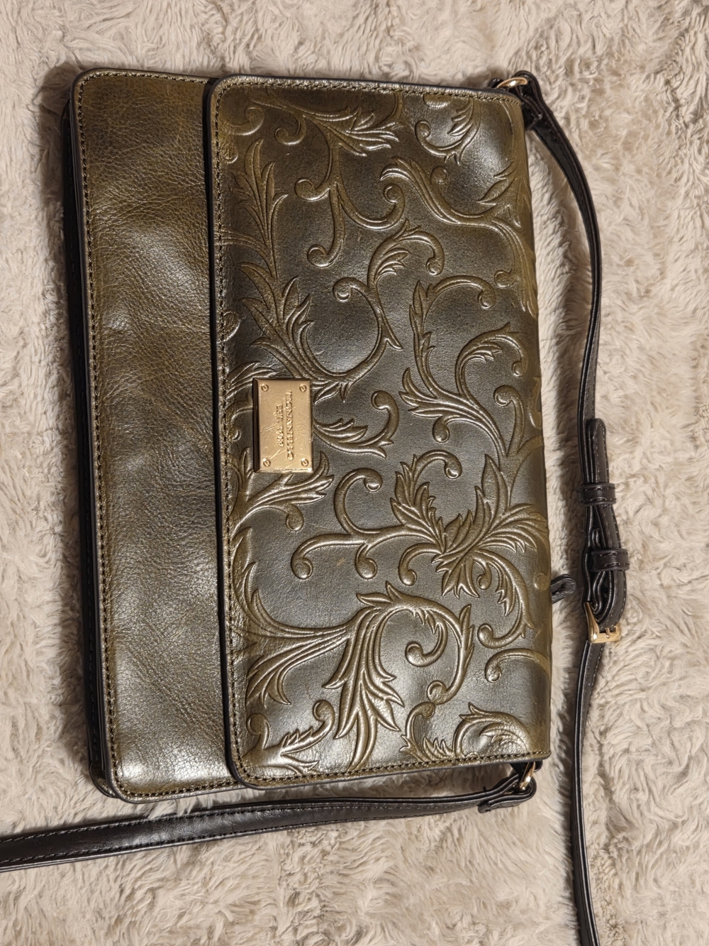 tignanello Leather Embossed Crossbody Bag - Olive Green